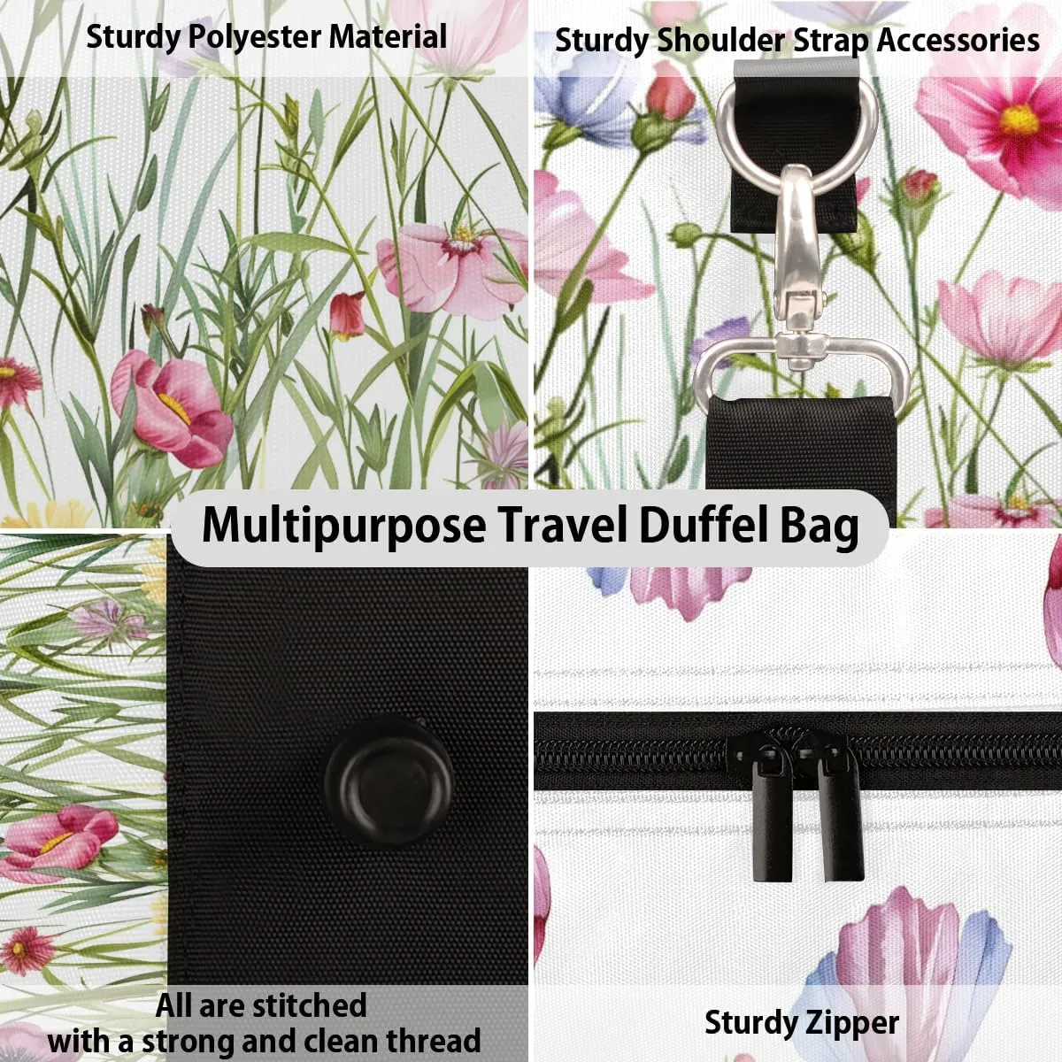 Wildflower Plants Travel Duffle Bag for Women Men Gym Duffel Foldable Bag Waterproof Weekender Spring Summer Duffle Tote