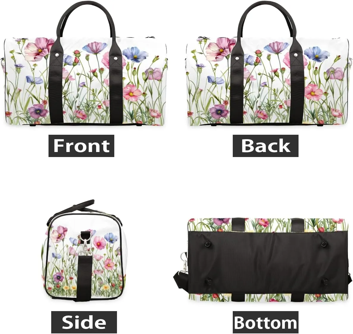 Wildflower Plants Travel Duffle Bag for Women Men Gym Duffel Foldable Bag Waterproof Weekender Spring Summer Duffle Tote