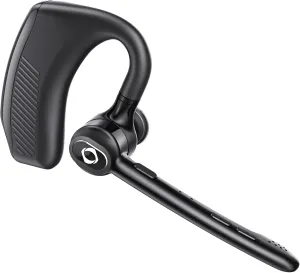 Wireless Headset Bluetooth Earpiece with Dual Noise Canceling Microphone Hands Free Headphones Single Ear Earphone Over Ear Earbud for iPhone Samsung Android Cellphones TV PC Trucker Game Work Driving