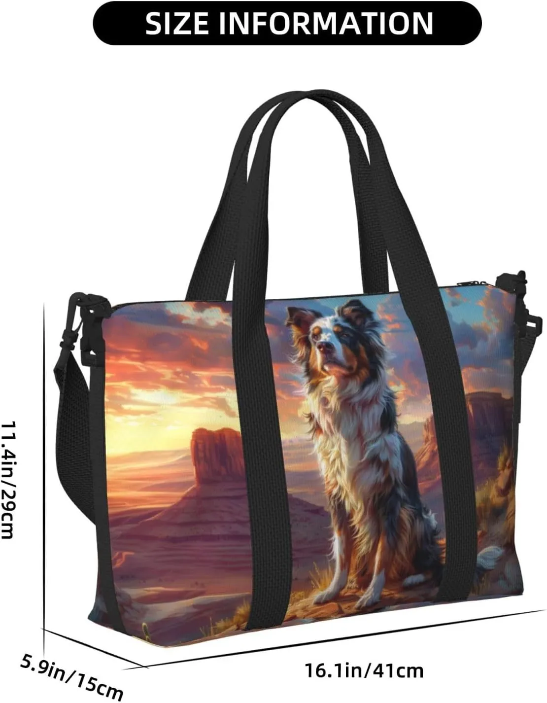 wise Australian Shepherd print Travel Duffel Bag, Sports Tote Gym Bag, Swim Pool Bag Large Shoulder Tote Bag for Beach Weekender