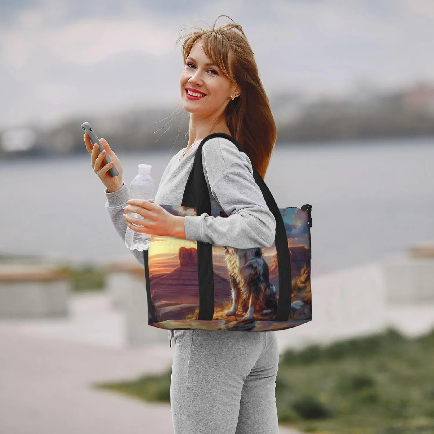 wise Australian Shepherd print Travel Duffel Bag, Sports Tote Gym Bag, Swim Pool Bag Large Shoulder Tote Bag for Beach Weekender