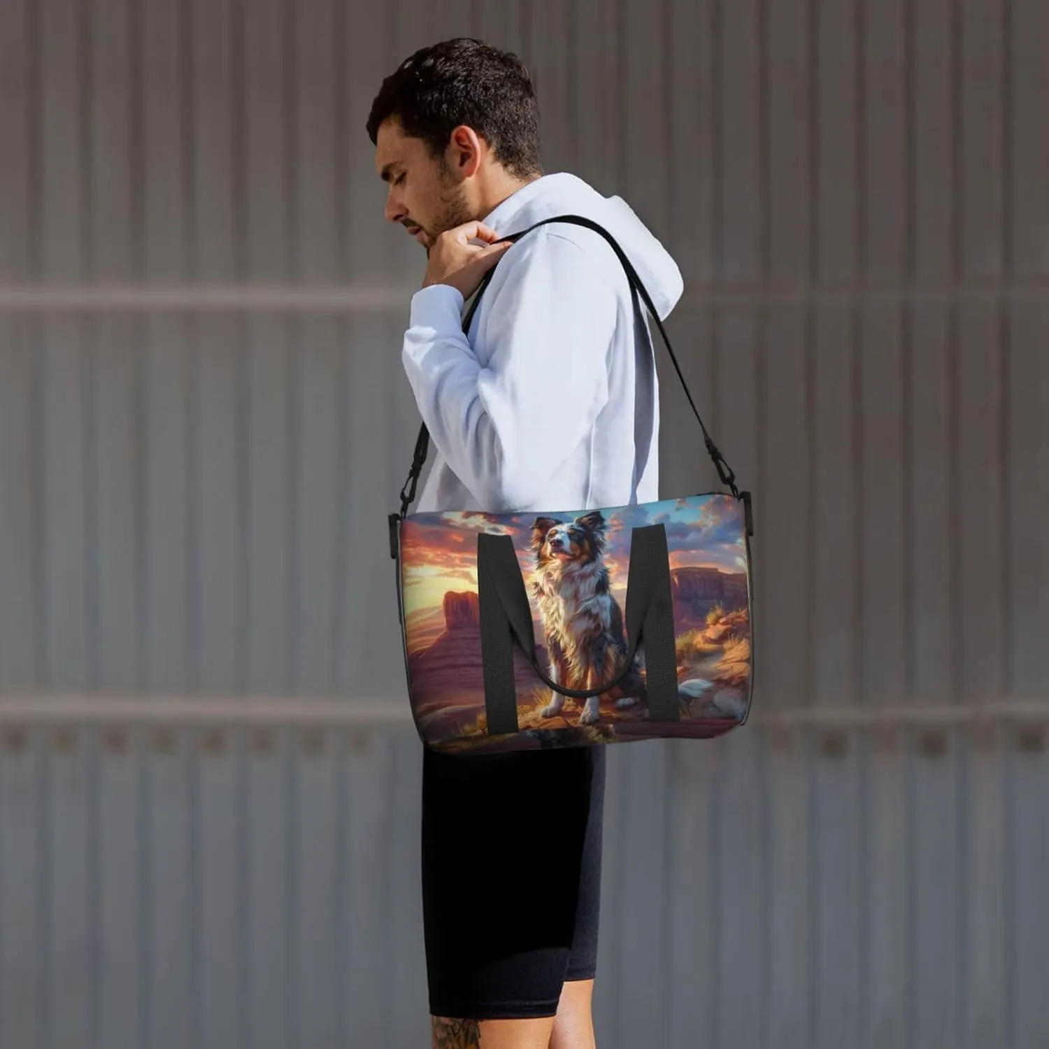 wise Australian Shepherd print Travel Duffel Bag, Sports Tote Gym Bag, Swim Pool Bag Large Shoulder Tote Bag for Beach Weekender