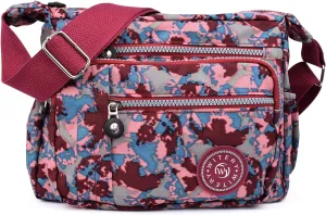 WITERY Nylon Shoulder Bags for Women - Multi-Pocket Zipper Waterproof Travel Purse Casual Small Lightweight Messenger Bag