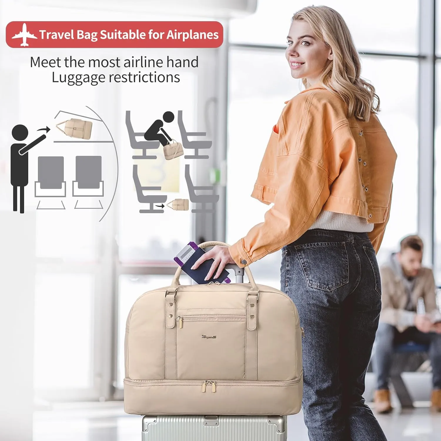 Wogarl Weekender Bags for Women Large Overnight Bag Weekend Travel Duffel Bag Carry on Shoulder with Shoe Compartment Toiletry Bag for Travel Business Gym