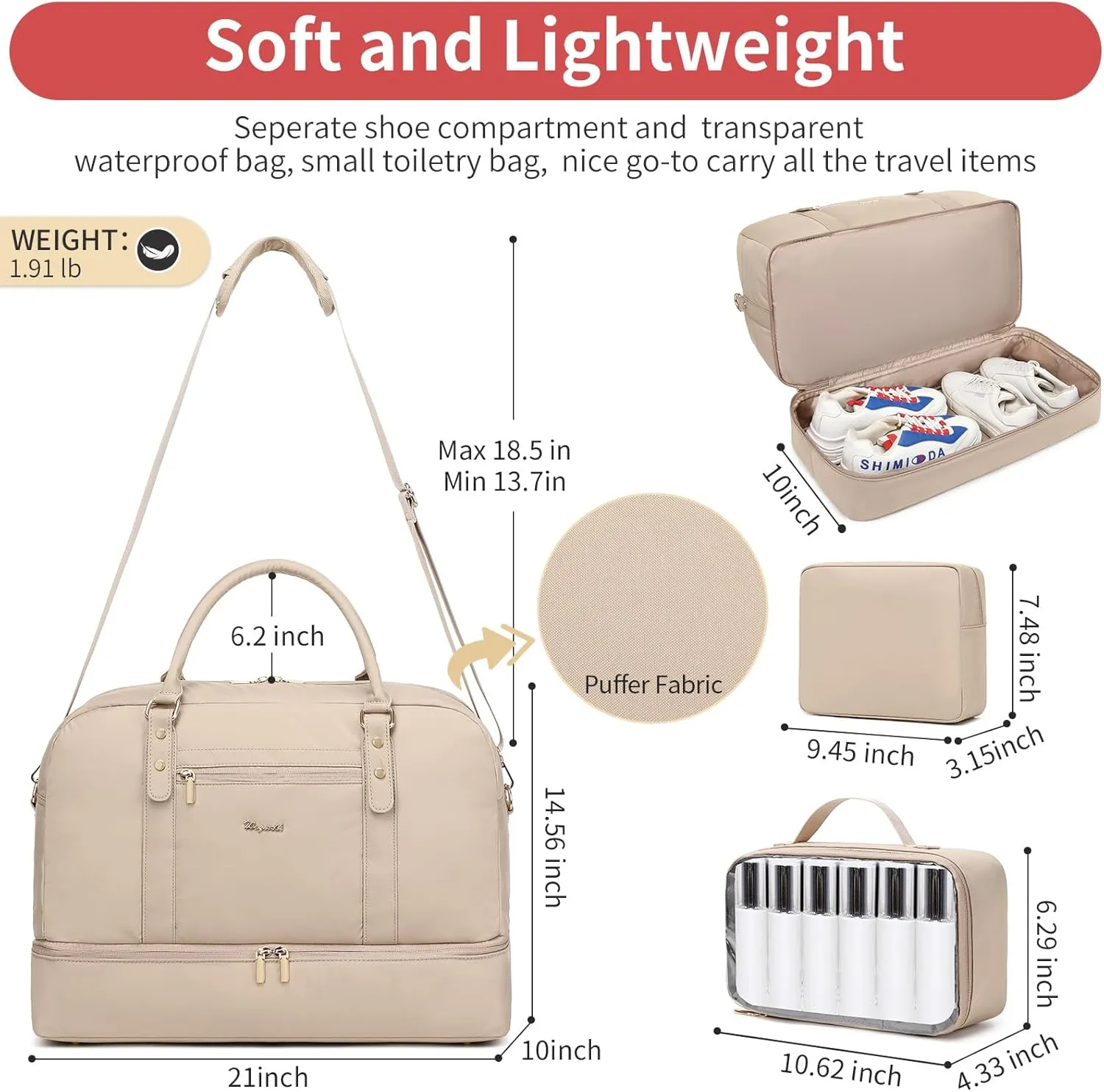 Wogarl Weekender Bags for Women Large Overnight Bag Weekend Travel Duffel Bag Carry on Shoulder with Shoe Compartment Toiletry Bag for Travel Business Gym