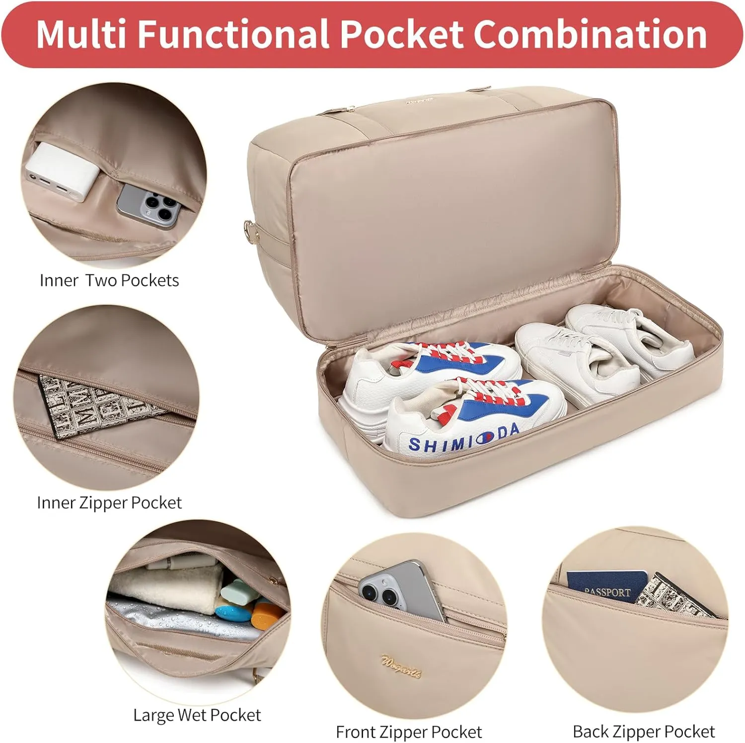 Wogarl Weekender Bags for Women Large Overnight Bag Weekend Travel Duffel Bag Carry on Shoulder with Shoe Compartment Toiletry Bag for Travel Business Gym