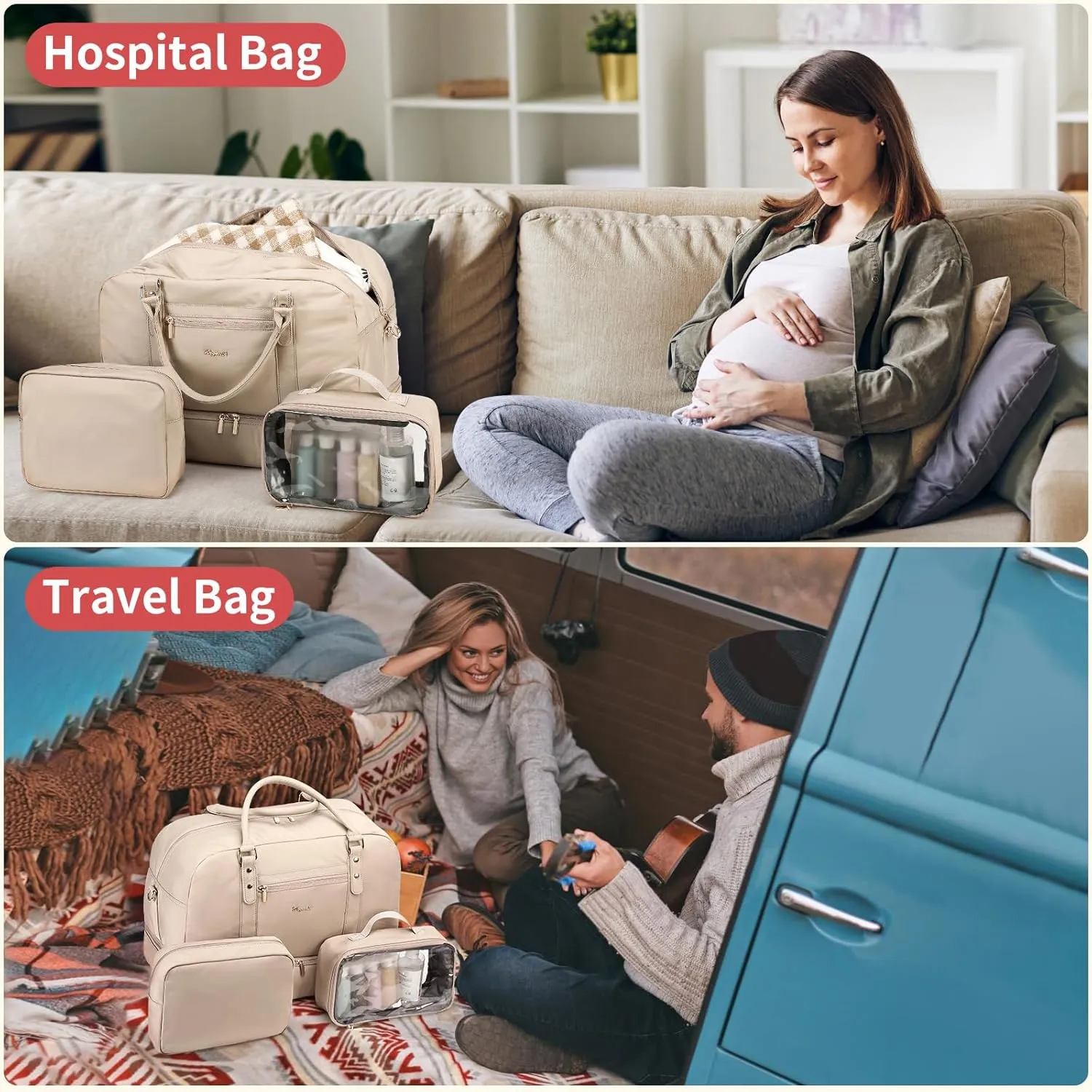 Wogarl Weekender Bags for Women Large Overnight Bag Weekend Travel Duffel Bag Carry on Shoulder with Shoe Compartment Toiletry Bag for Travel Business Gym