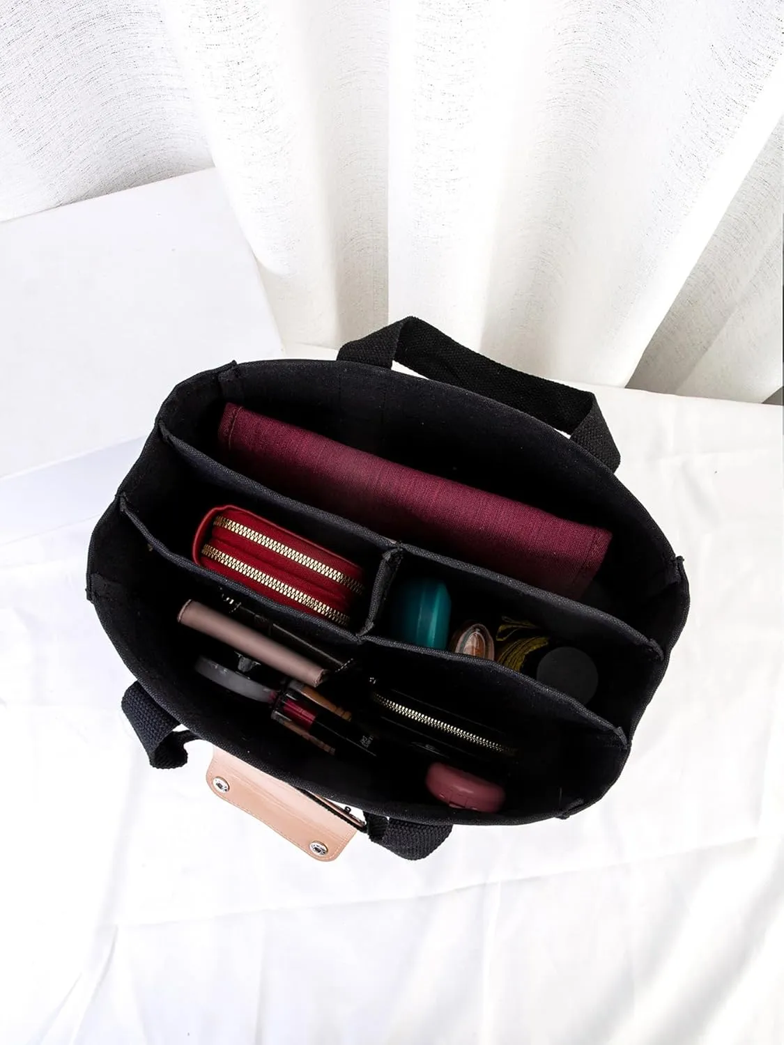 Women Multi-pocket Canvas Tote Bag Large Capacity Shoulder Crossbody Handbag With Compartments