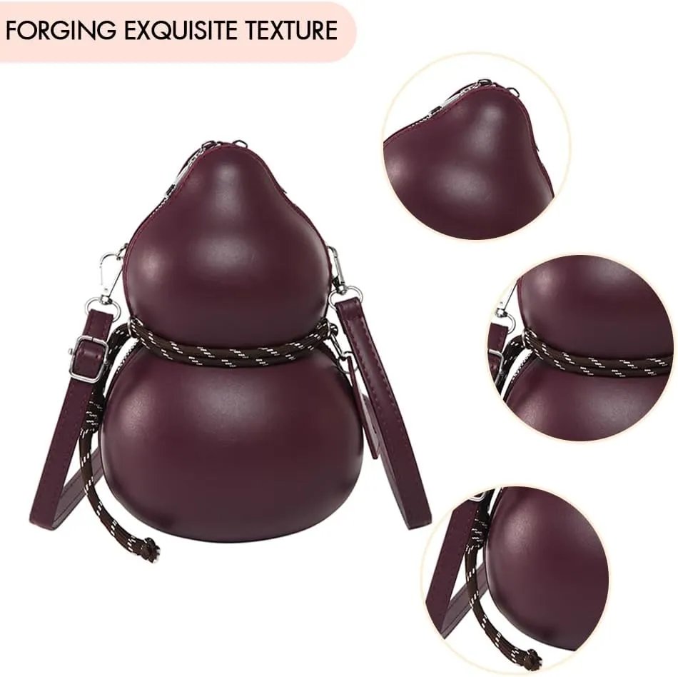 Women PU Gourd Shape Fashion Shoulder Bag Large Capacity Slouchy Tote Handbag Adjustable Strap Trendy Messenger Bag O