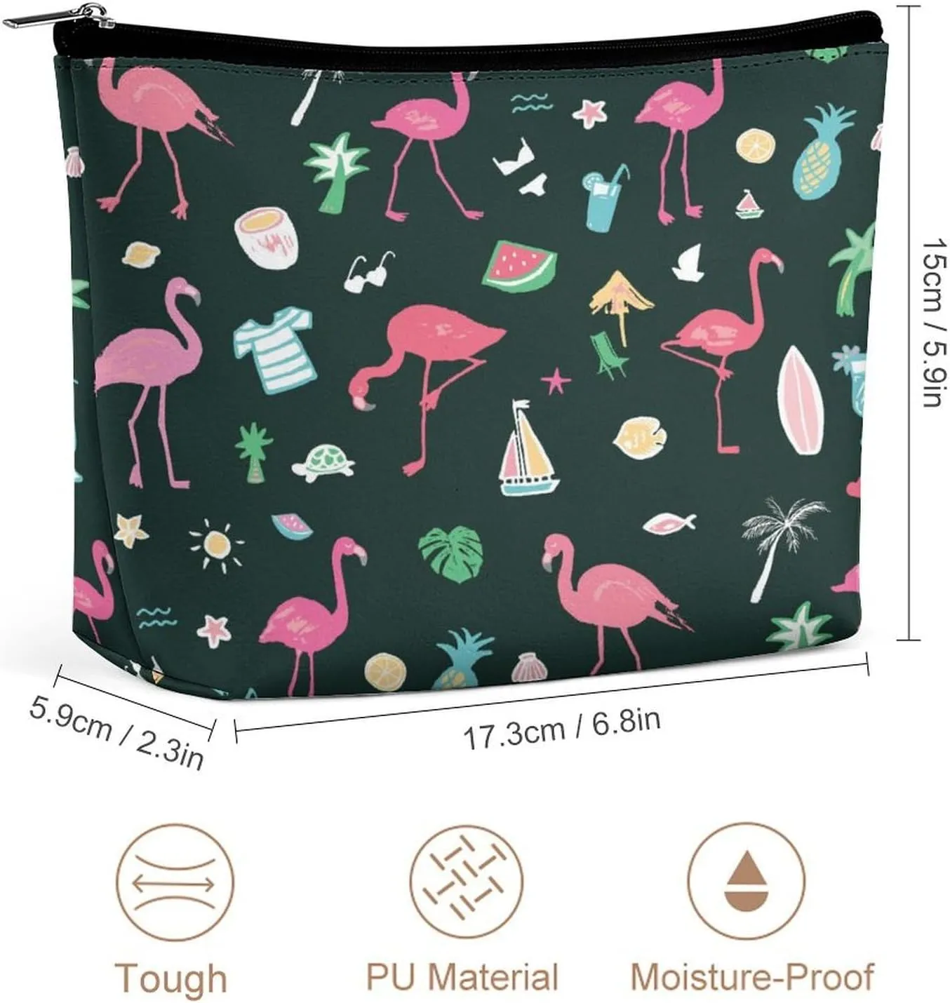 Women PU Leather Cosmetic Bag, Makeup Case Purse Holder Zipper Pouch Handbag Organizer Toiletry Storage 6.8x5.9x2.3 in