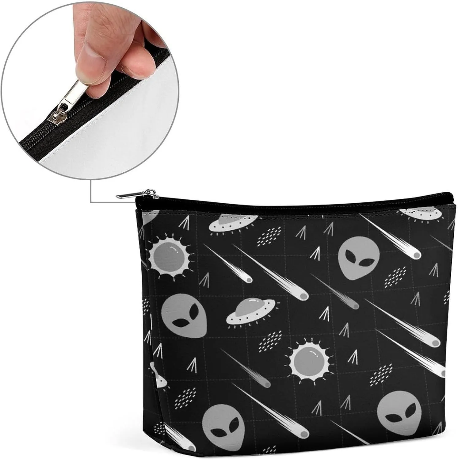Women PU Leather Cosmetic Bag, Makeup Case Purse Holder Zipper Pouch Handbag Organizer Toiletry Storage 6.8x5.9x2.3 in