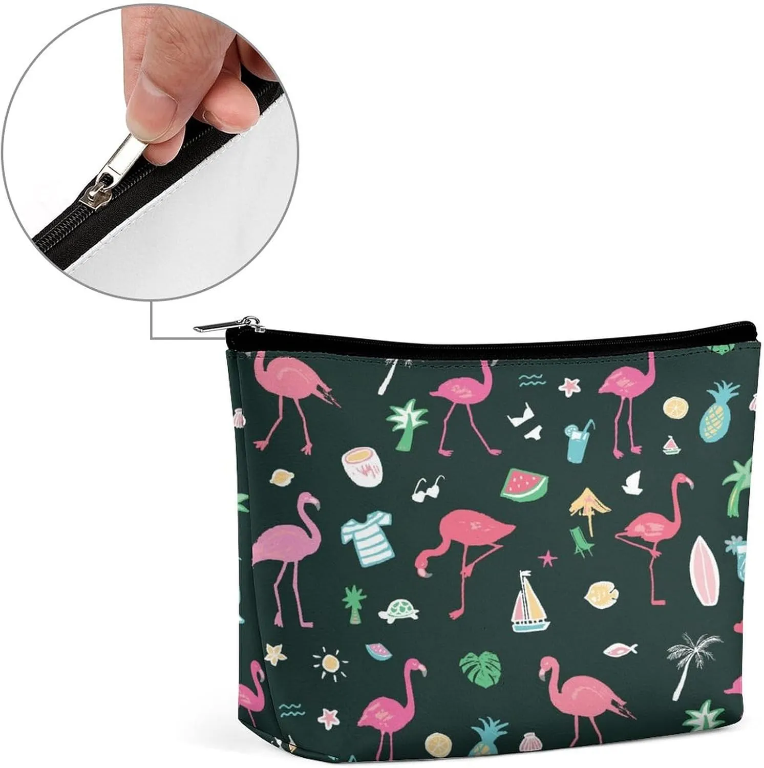 Women PU Leather Cosmetic Bag, Makeup Case Purse Holder Zipper Pouch Handbag Organizer Toiletry Storage 6.8x5.9x2.3 in