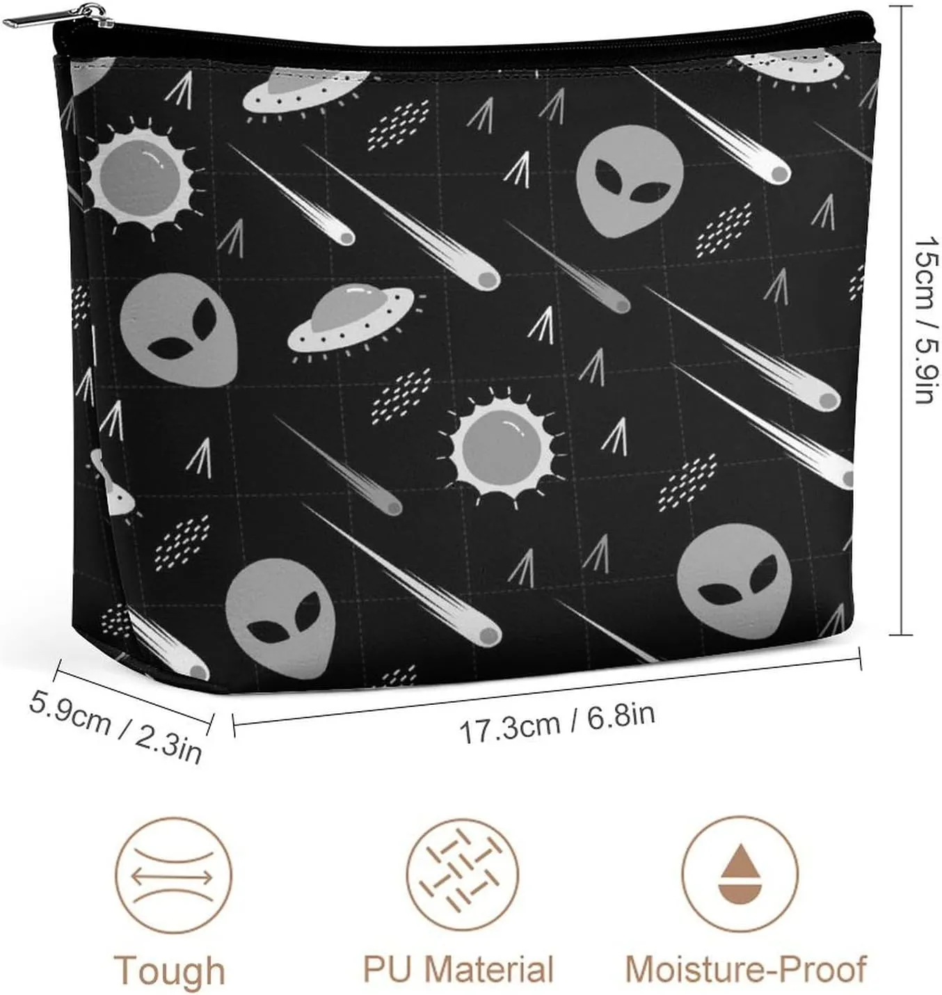 Women PU Leather Cosmetic Bag, Makeup Case Purse Holder Zipper Pouch Handbag Organizer Toiletry Storage 6.8x5.9x2.3 in