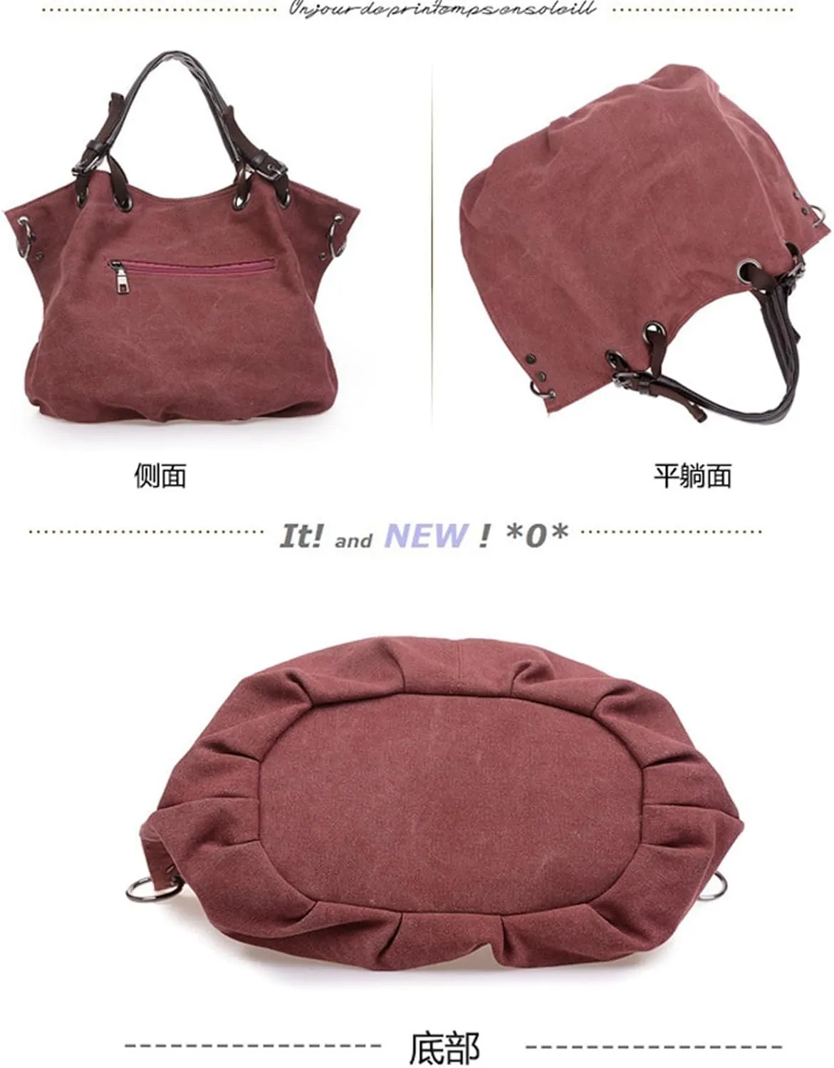 Women's Canvas Bag Large Capacity Handbag Shoulder Messenger Bag(C)