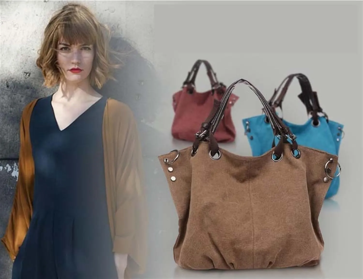 Women's Canvas Bag Large Capacity Handbag Shoulder Messenger Bag(C)