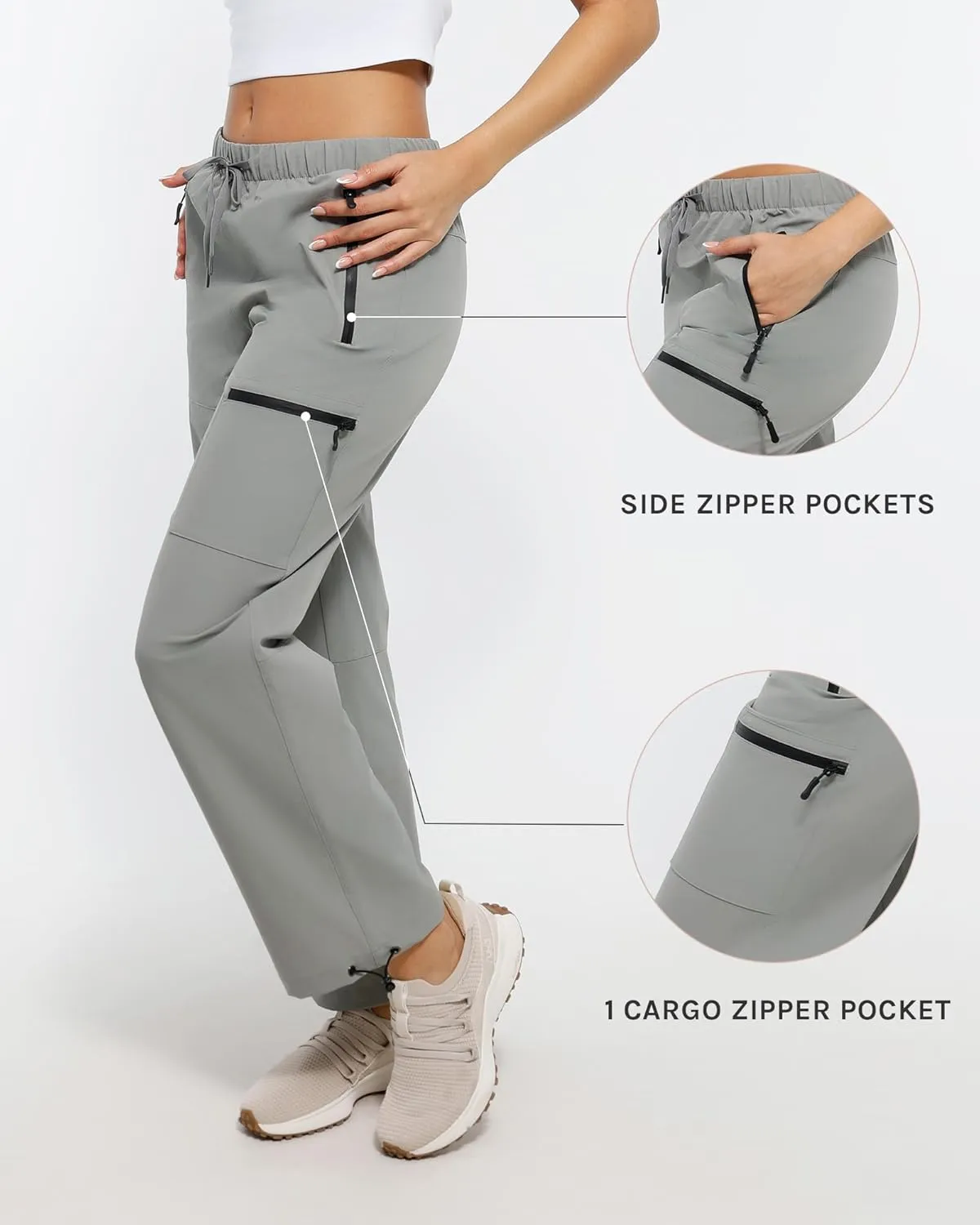 Women's Hiking Cargo Pants Quick Dry Lightweight Joggers with Multiple Zipper Pockets Adjustable Cuffs for Travel