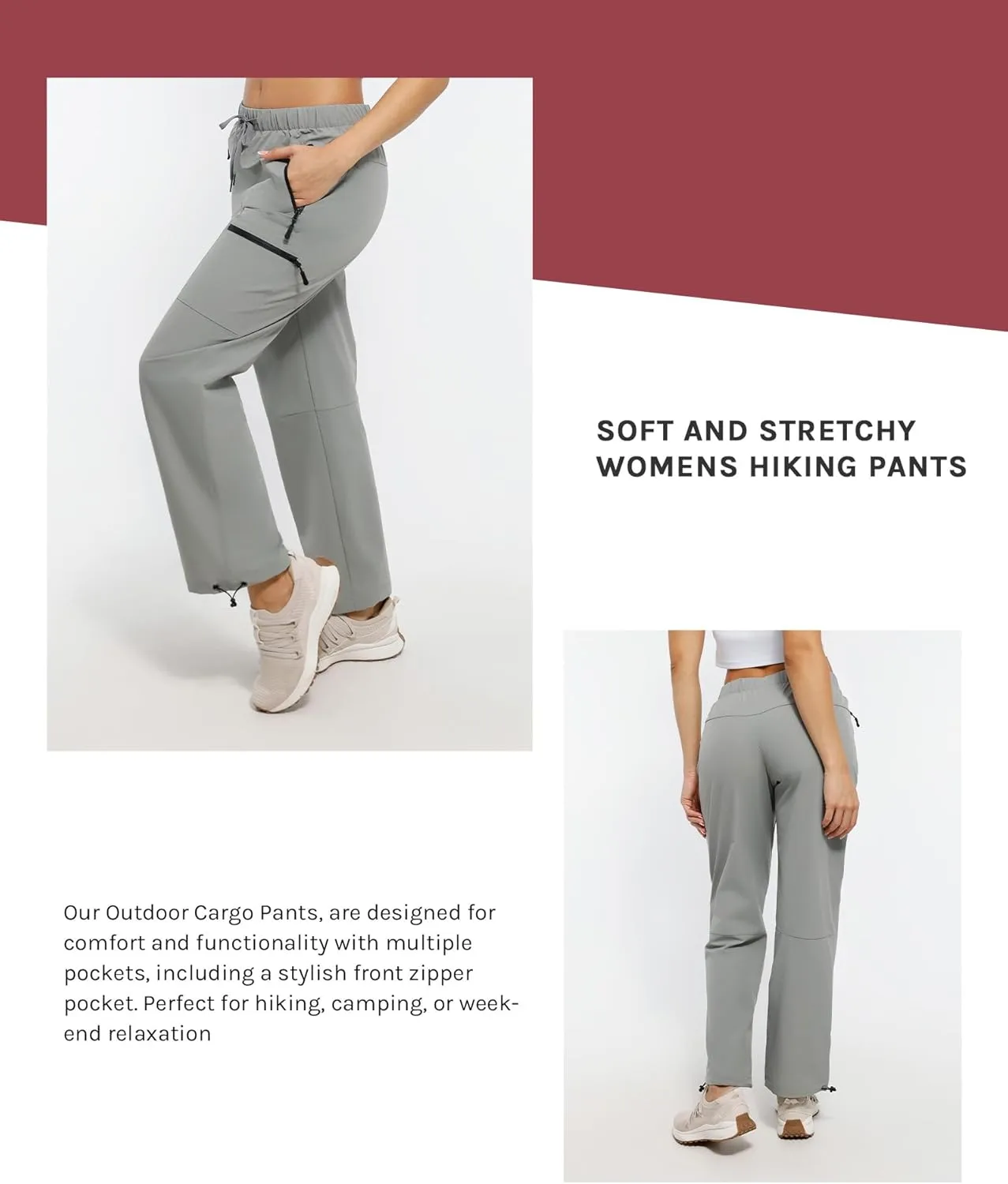 Women's Hiking Cargo Pants Quick Dry Lightweight Joggers with Multiple Zipper Pockets Adjustable Cuffs for Travel
