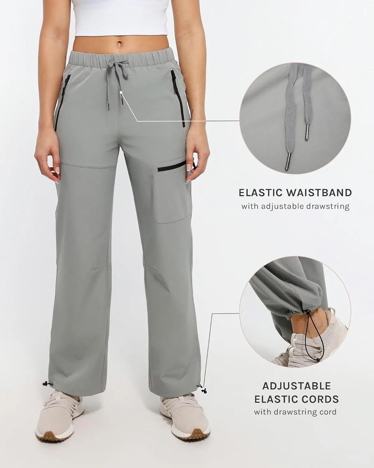 Women's Hiking Cargo Pants Quick Dry Lightweight Joggers with Multiple Zipper Pockets Adjustable Cuffs for Travel