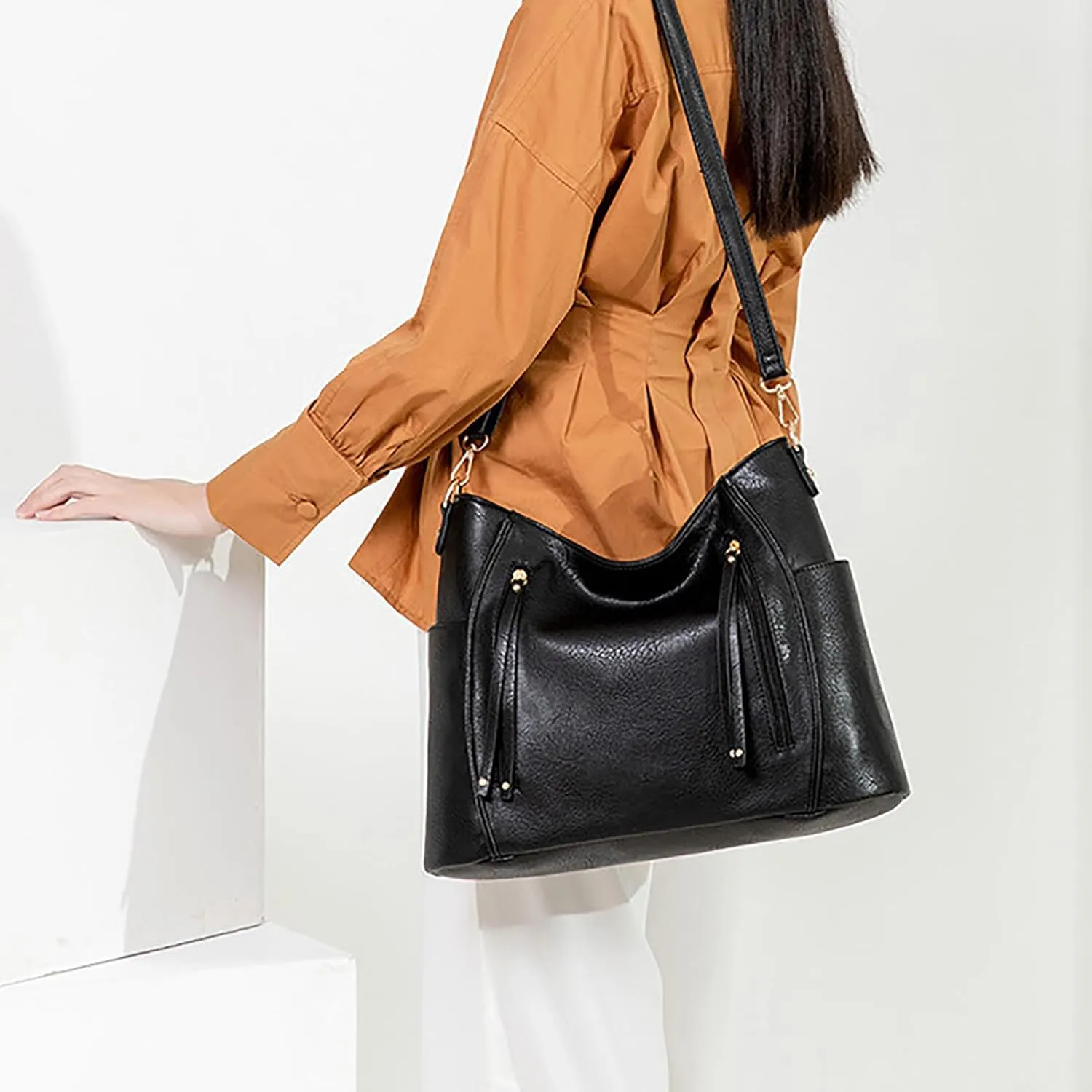Women's Large Capacity Handbag, Stylish PU Shoulder Messenger Bag, Multi Pockets for Daily Travel