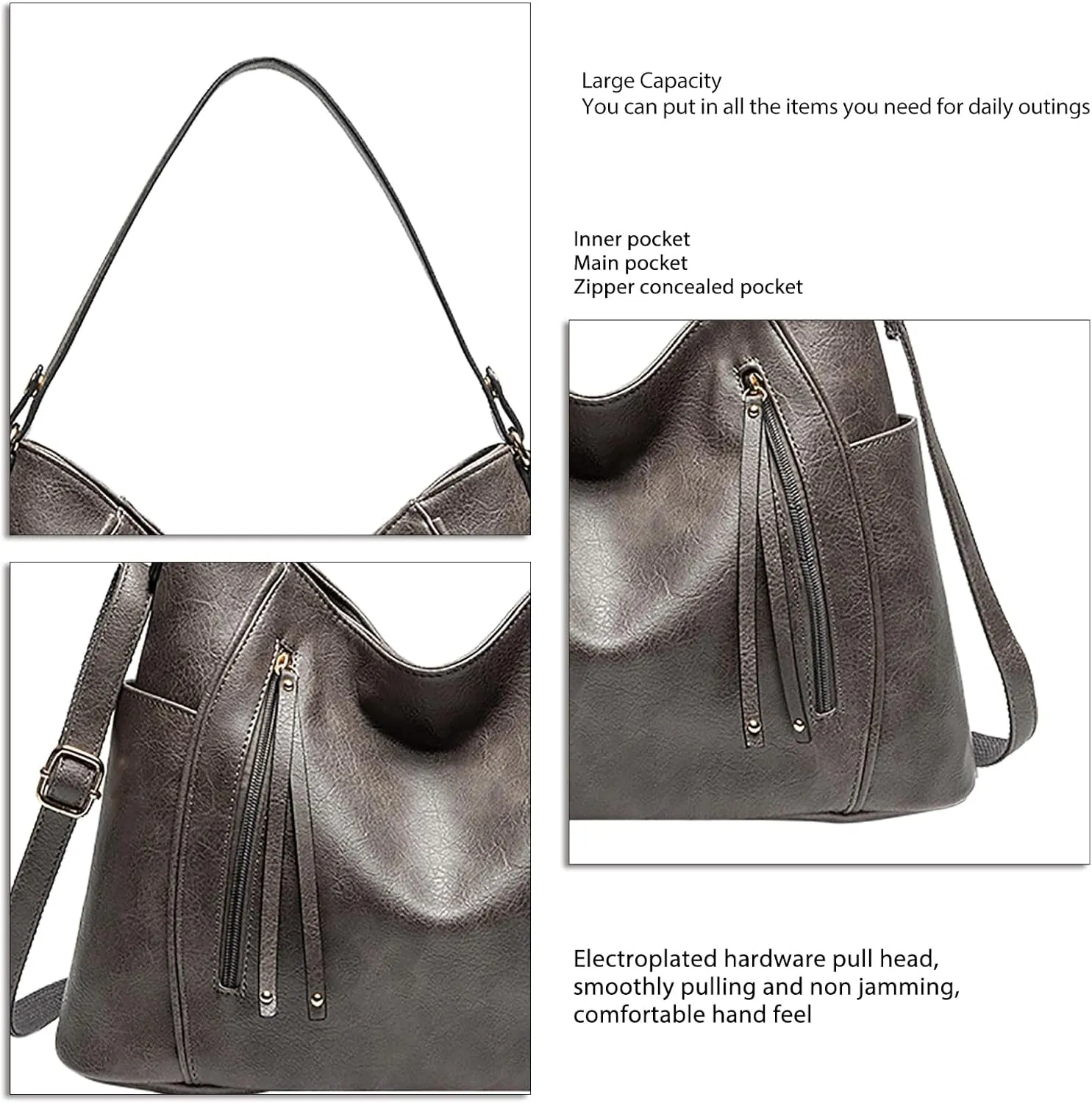 Women's Large Capacity Handbag, Stylish PU Shoulder Messenger Bag, Multi Pockets for Daily Travel
