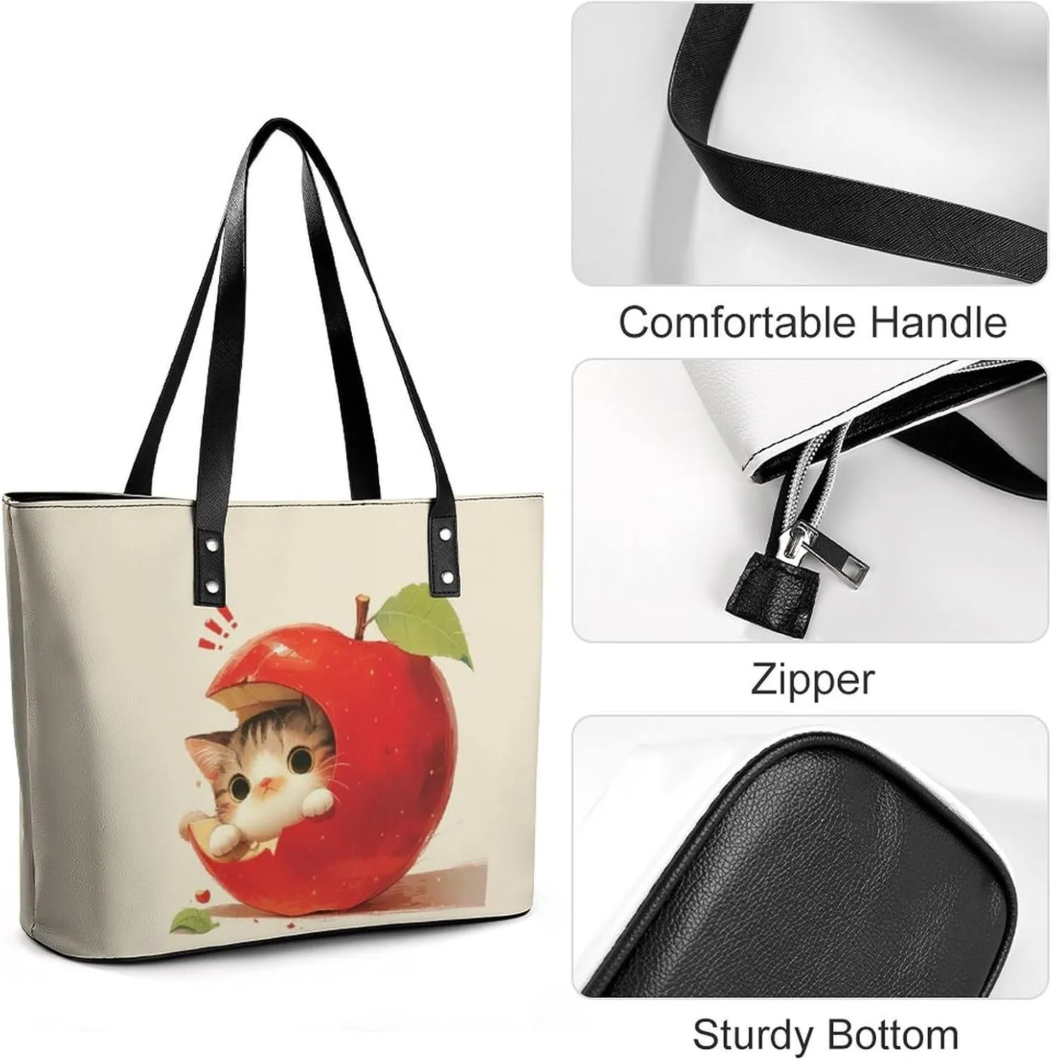 Women's Leather Tote Bag Fashion Handbag for Work Travel Shopping Daily Use Large Capacity Shoulder Purse