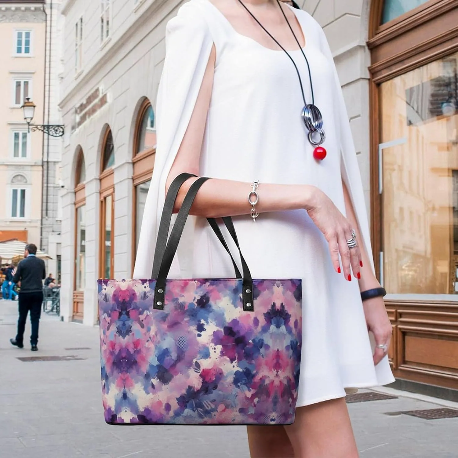 Women's Leather Tote Bag Fashion Handbag for Work Travel Shopping Daily Use Large Capacity Shoulder Purse
