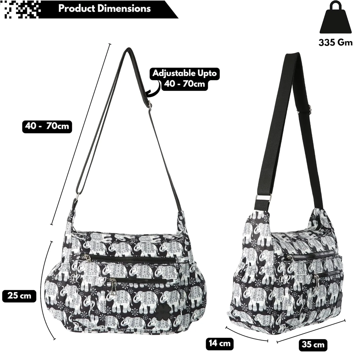Women's Lightweight Cross Body Handbag - Large Size Multipocket Light Waterproof Fabric Messenger Bag - Kiana