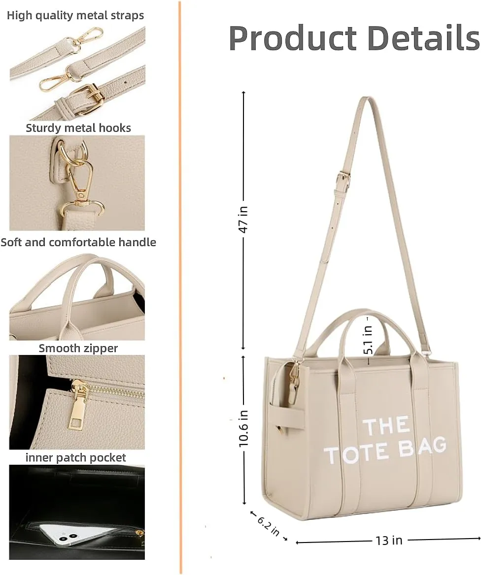 Women's PU Leather Tote Bag - Spacious design ideal for large capacity crossbody or commuter shoulder bag
