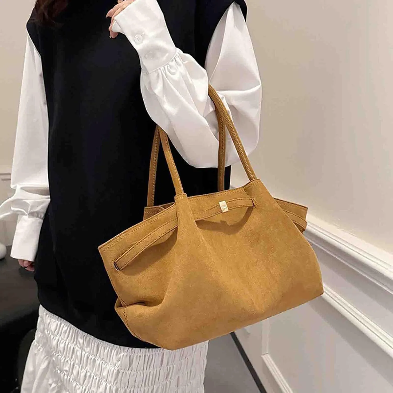 Women's Retro Armpit Shoulder Tote Bag - Large Capacity, Suede Leather