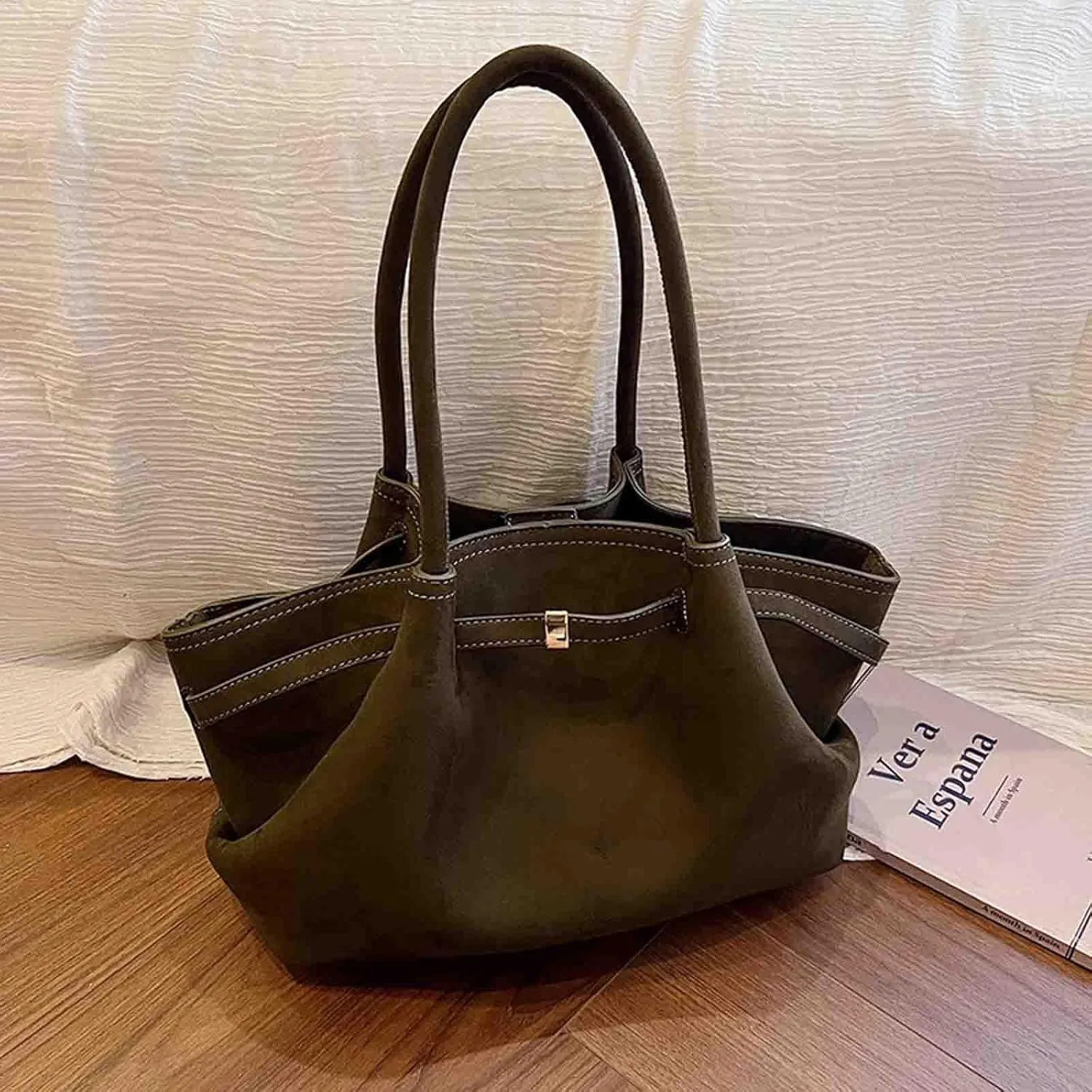 Women's Retro Armpit Shoulder Tote Bag - Large Capacity, Suede Leather