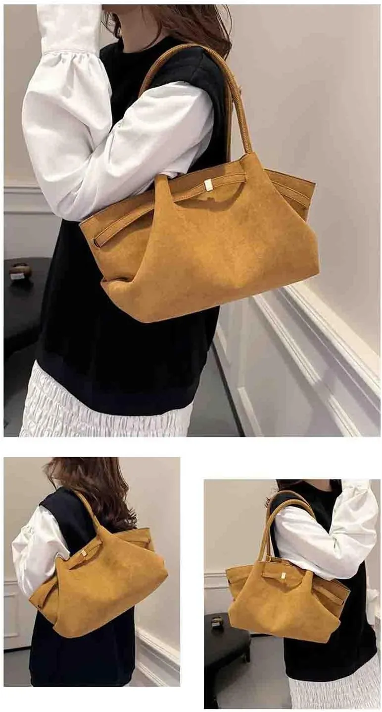 Women's Retro Armpit Shoulder Tote Bag - Large Capacity, Suede Leather