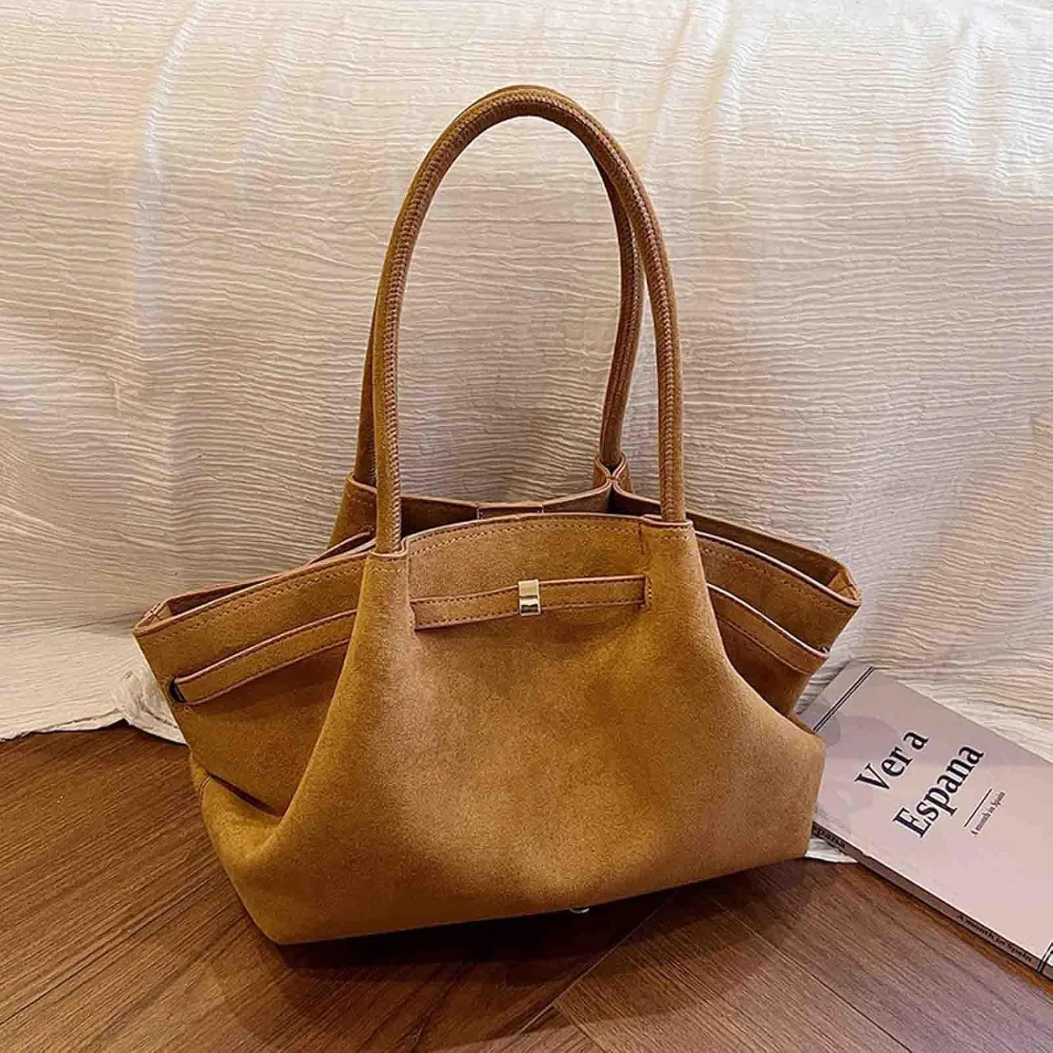 Women's Retro Armpit Shoulder Tote Bag - Large Capacity, Suede Leather