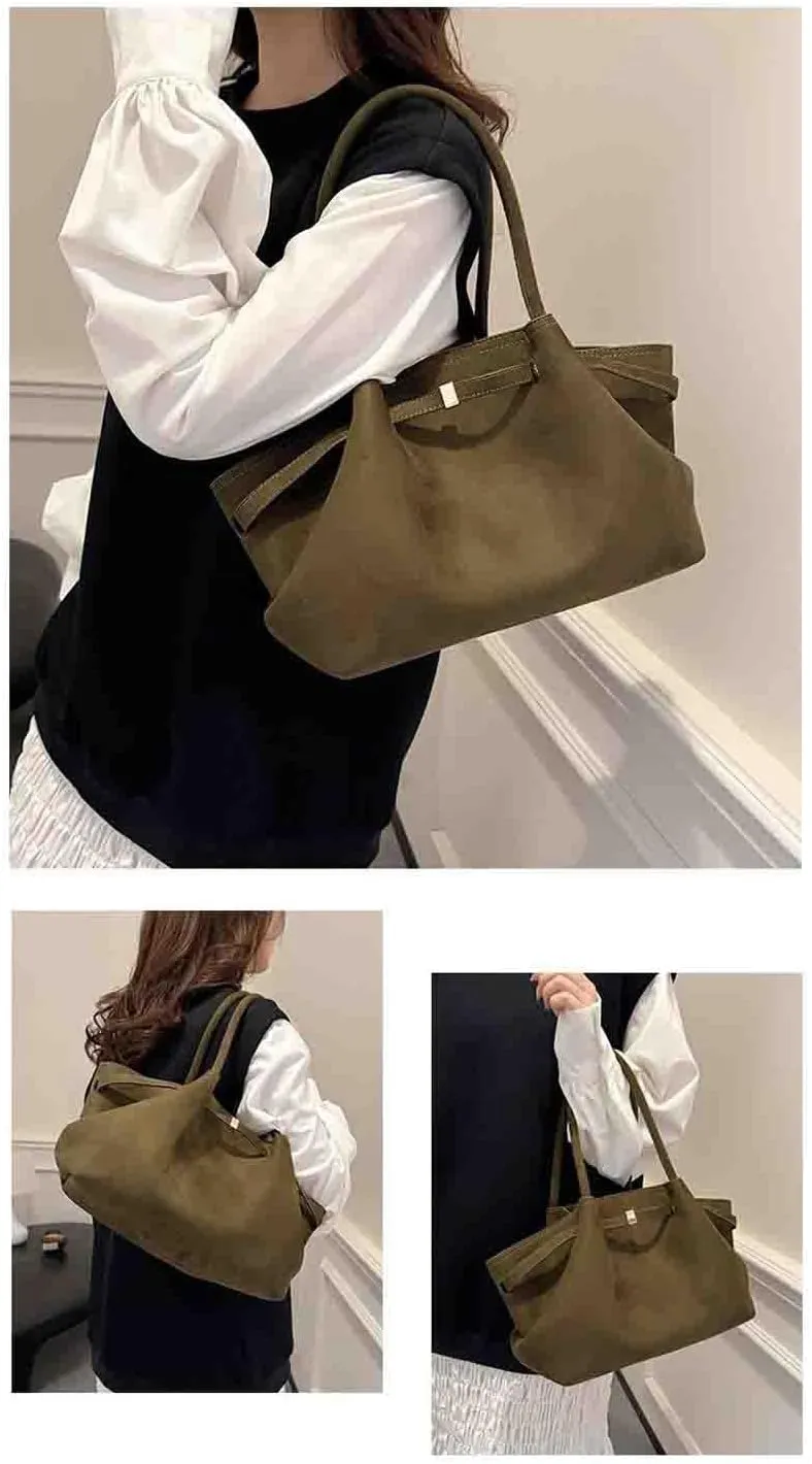 Women's Retro Armpit Shoulder Tote Bag - Large Capacity, Suede Leather