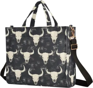 Women's Shoulder Handbags Bison Skeleton Print, Corduroy Tote Bag Large Capacity Small Size