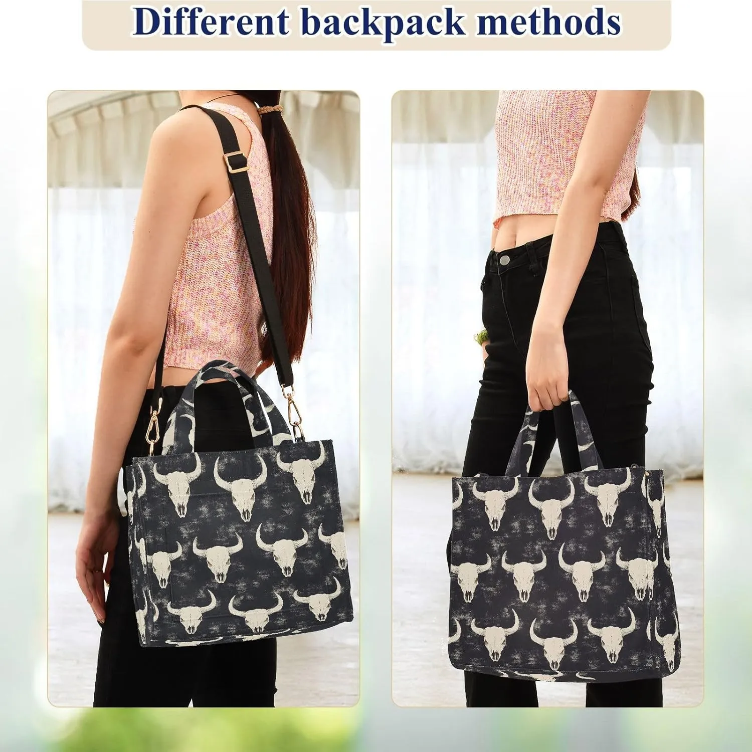 Women's Shoulder Handbags Bison Skeleton Print, Corduroy Tote Bag Large Capacity Small Size