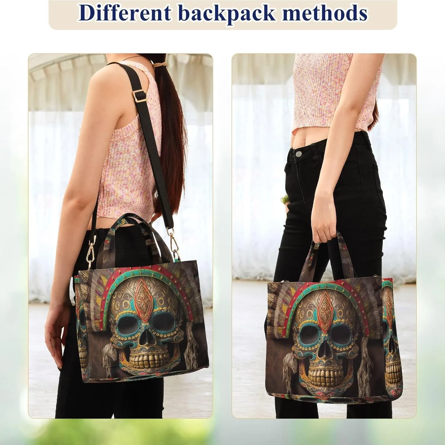 Women's Shoulder Handbags Mexican Skull Mask Print, Corduroy Tote Bag Large Capacity Small Size