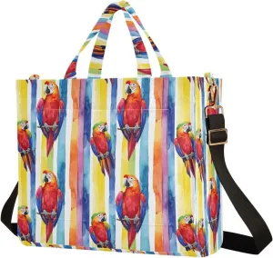Women's Shoulder Handbags Watercolor Parrots Print, Corduroy Tote Bag Large Capacity Small Size