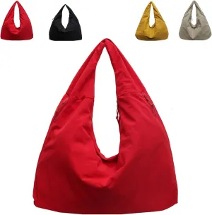 Women's Solid Color Textured Draped Tote Bag, Large Capacity Fashion Versatile Shoulder Bag, Casual Canvas Tote Bag
