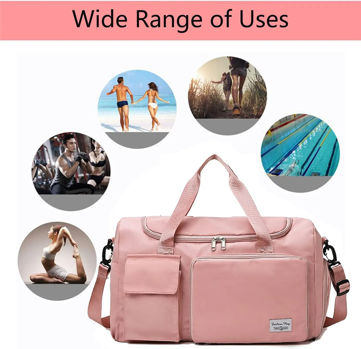 Womens Travel Bag Duffel Bag, Lightweight Double Shoulder Strap&Capacity Sports Tote Gym Bag,Weekender Overnight Bag with Wet Pocket for Women (Navy Blue)