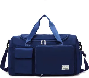 Womens Travel Bag Duffel Bag, Lightweight Double Shoulder Strap&Capacity Sports Tote Gym Bag,Weekender Overnight Bag with Wet Pocket for Women (Navy Blue)