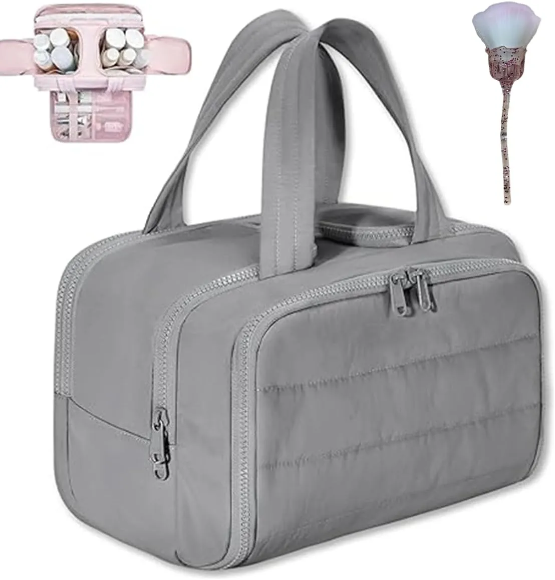 Women's Travel Cosmetic Bag,4-in-1 Waterproof Makeup Organizer,Large Capacity Hanging Toiletry Bag with Dividers