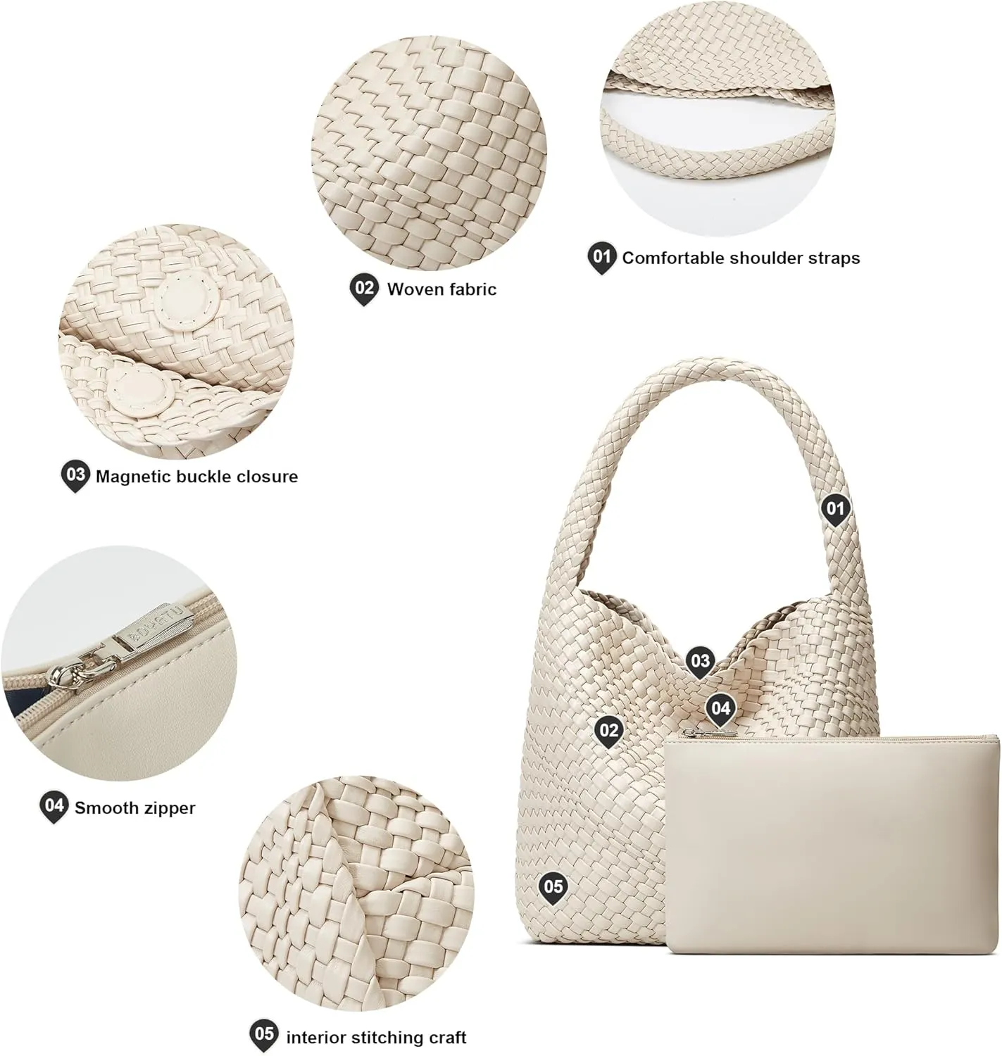 Woven Tote Bag for Women: Vegan Leather Shoulder Purse - Underarm Hobo Bag - Summer Beach Tote for Vacation