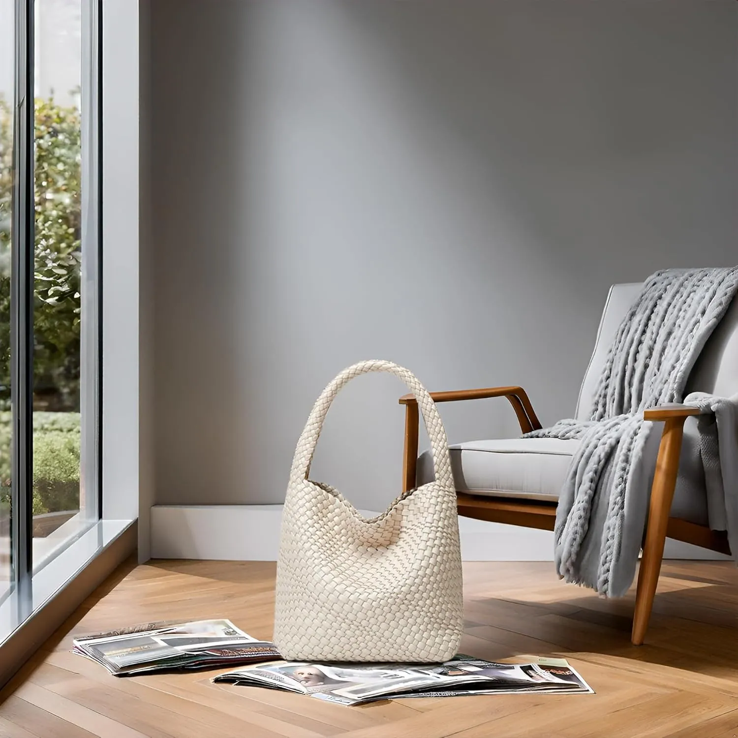 Woven Tote Bag for Women: Vegan Leather Shoulder Purse - Underarm Hobo Bag - Summer Beach Tote for Vacation
