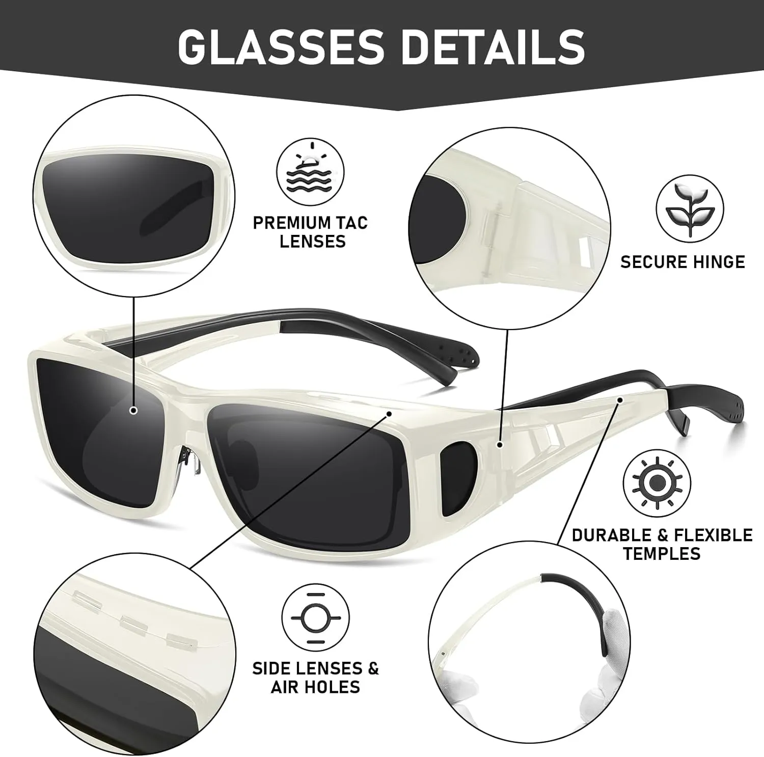 Wzerry Polarized Sunglasses Fit Over Glasses, UV Protection Wrap-Around for Men Women, Driving and Outdoor Activities