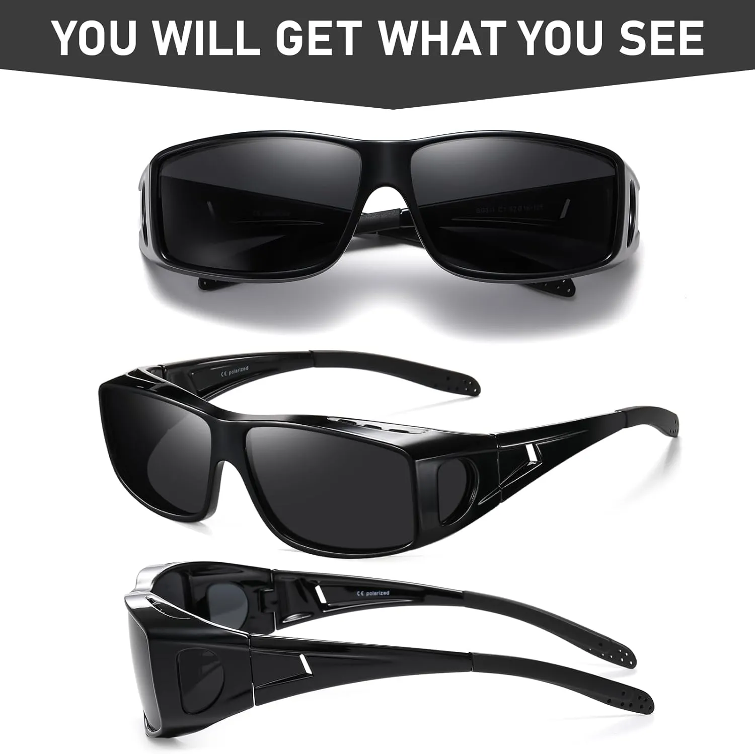 Wzerry Polarized Sunglasses Fit Over Glasses, UV Protection Wrap-Around for Men Women, Driving and Outdoor Activities