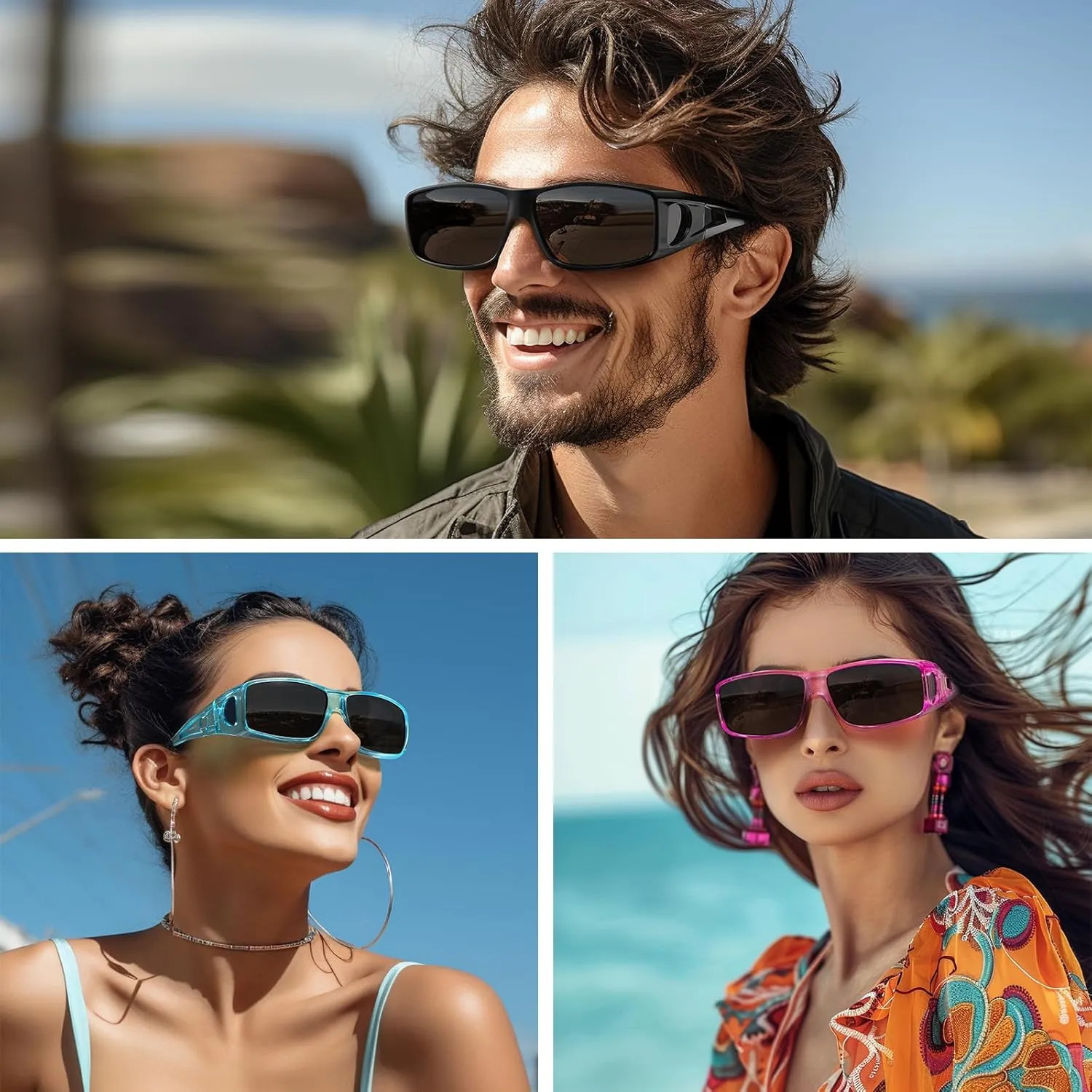 Wzerry Polarized Sunglasses Fit Over Glasses, UV Protection Wrap-Around for Men Women, Driving and Outdoor Activities