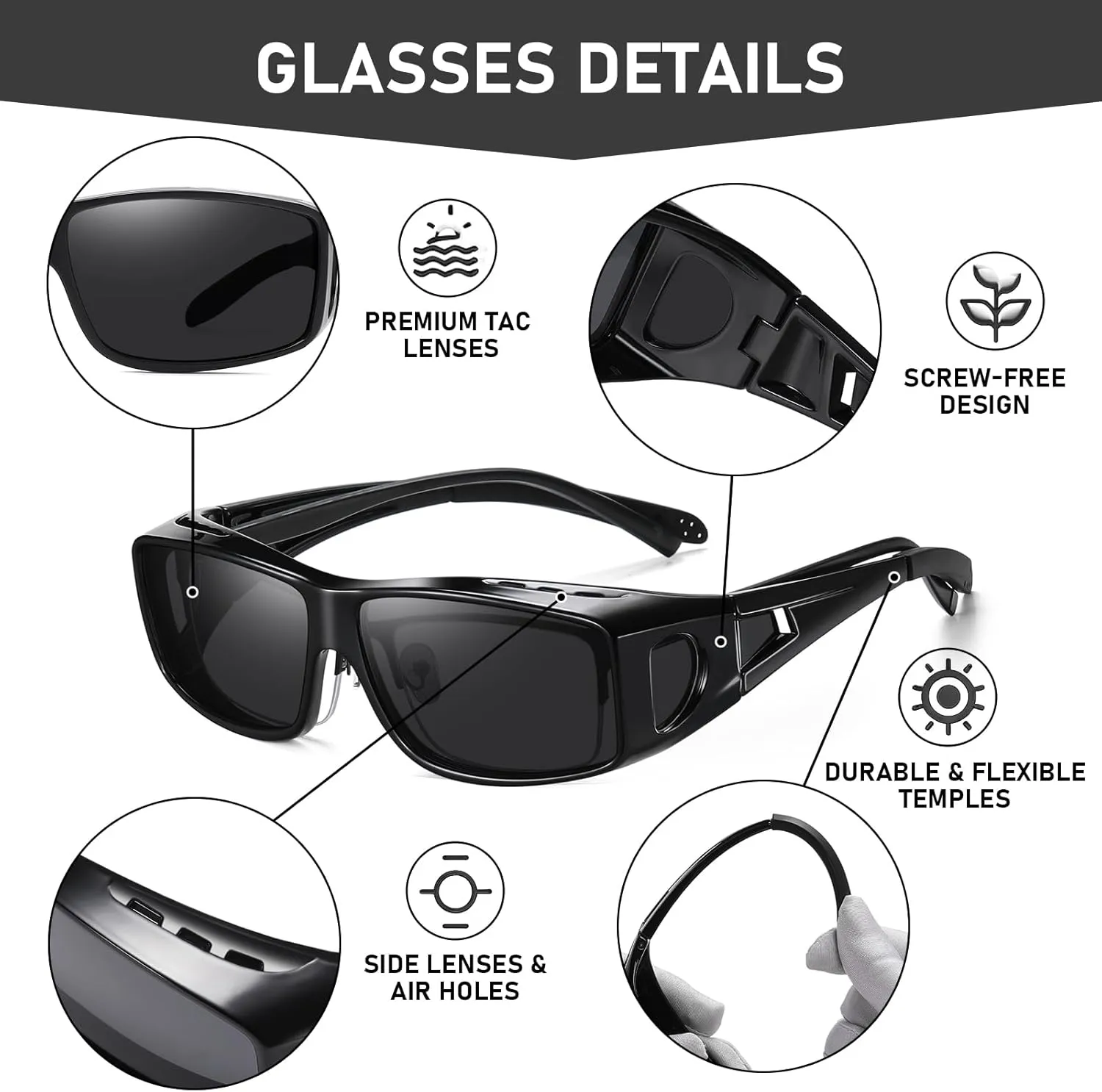 Wzerry Polarized Sunglasses Fit Over Glasses, UV Protection Wrap-Around for Men Women, Driving and Outdoor Activities