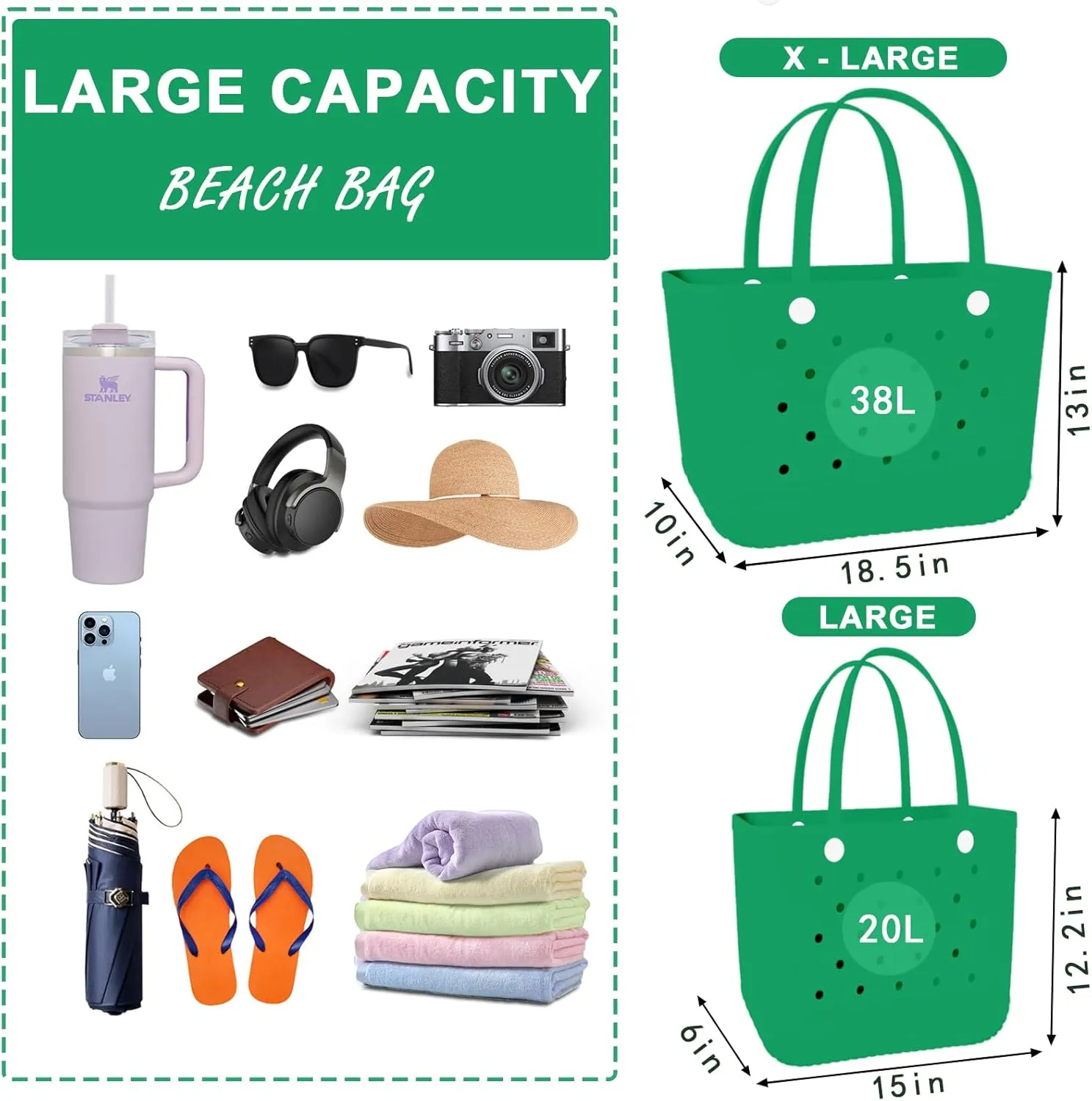 X-Large Rubber Beach Bag Tote Waterproof Tote Bag with Zipper Pocket Modern Travel Tote Bag Sports Beach