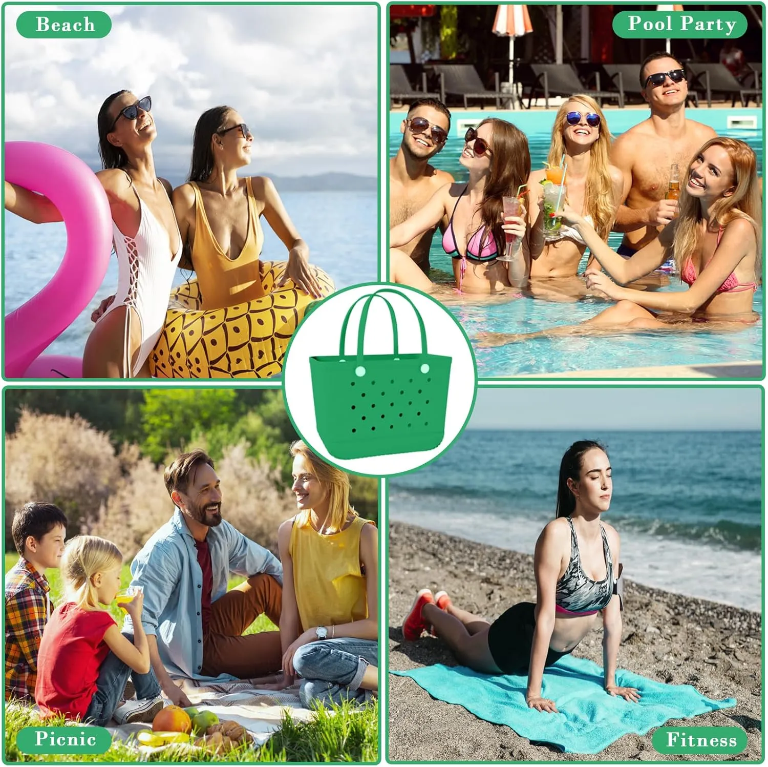 X-Large Rubber Beach Bag Tote Waterproof Tote Bag with Zipper Pocket Modern Travel Tote Bag Sports Beach