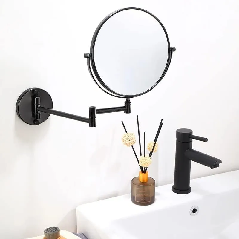 XLXL Dressing Mirror Wall Mounted 8 inch Magnifying Two-Sides Mirror Space Aluminum Black Makeup Mirror Cosmetic Mirror Lady Gift (Square Base)
